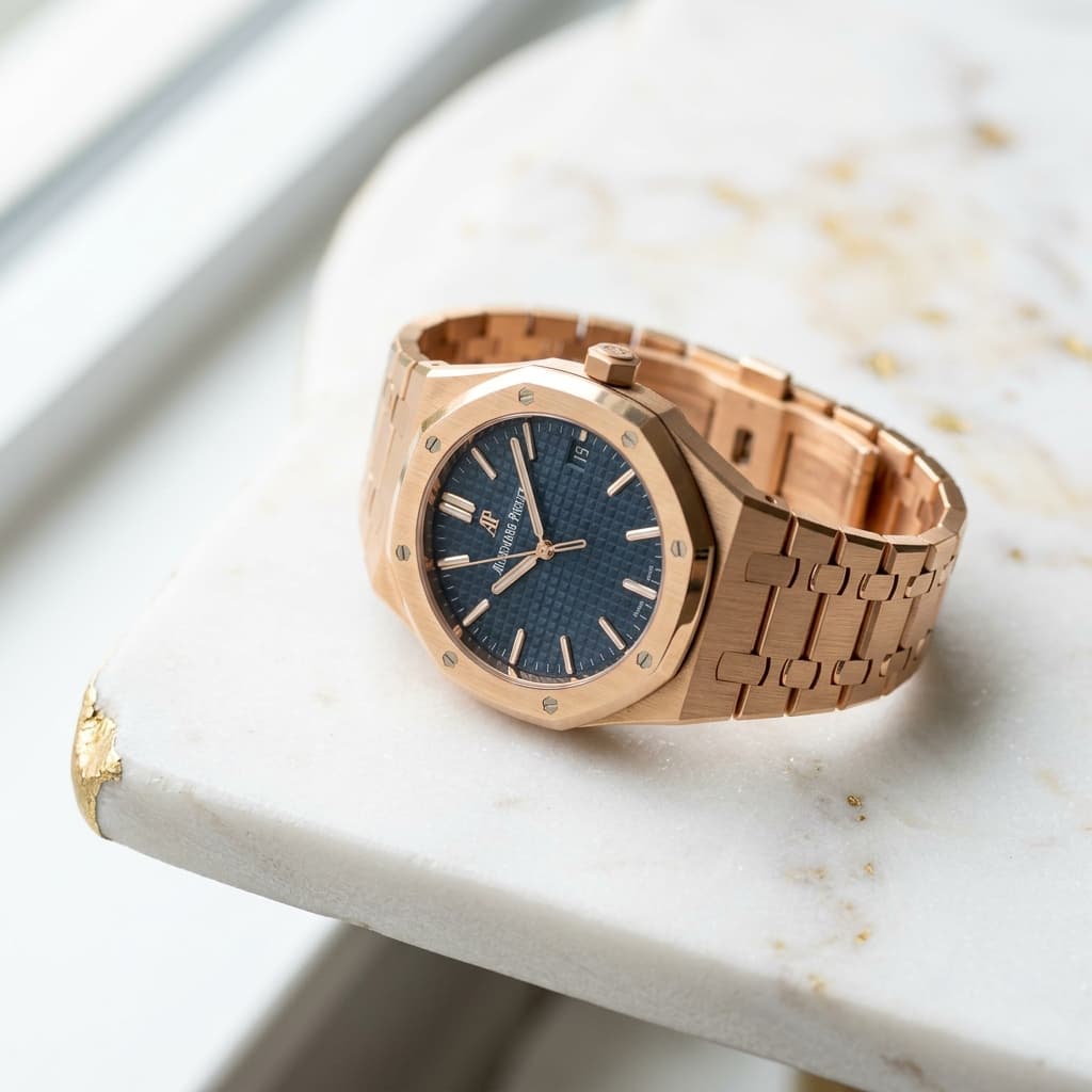 Luxury Audemars Piguet timepiece on marble surface at Habeeb Watch House